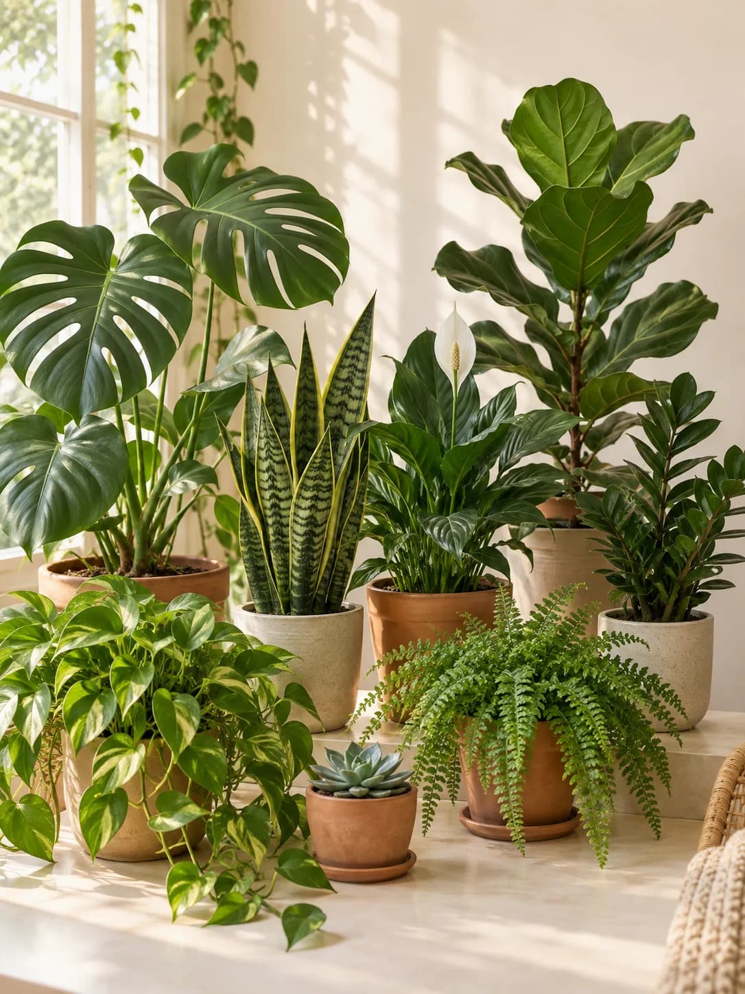 Illustrative collection of healthy indoor houseplants